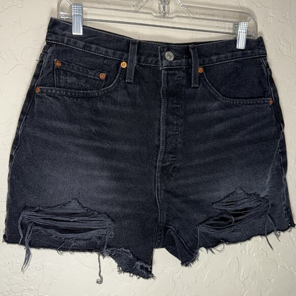 Re/done revolve 50s cut off short frayed denim shorts destroyed shadow black - Picture 3 of 9